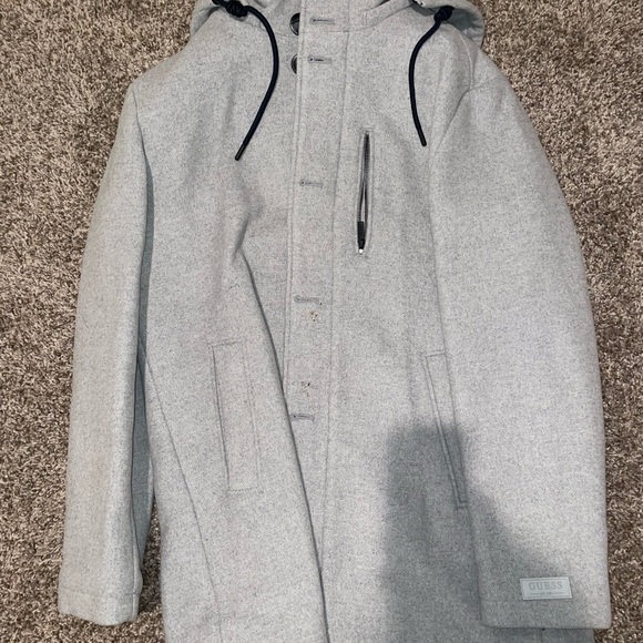 Guess grey trench coat jacket has stain - Picture 1 of 4